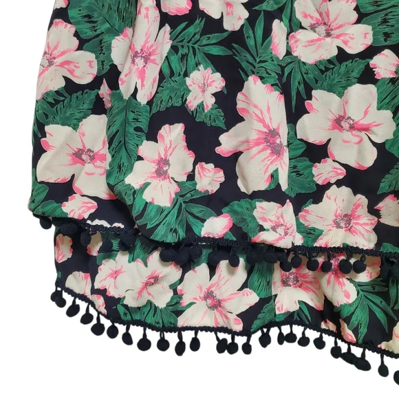 Tropical Boho Tank With Pom Pom Fringe Layered Ruffles - Picture 4 of 9